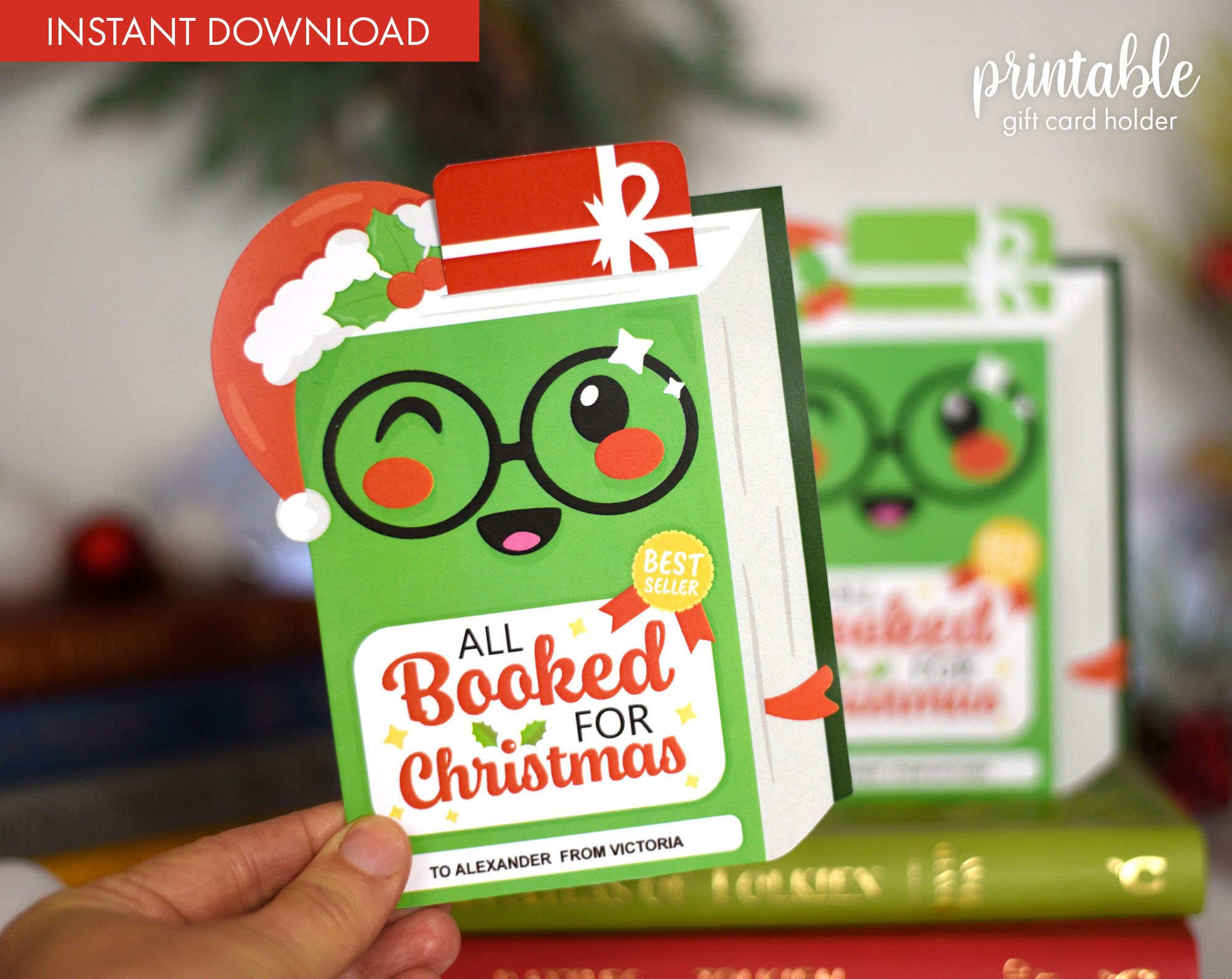 Printable Christmas Gift Card Holder | Book Gift Card Holder for Kindle Gift Card Printable Christmas