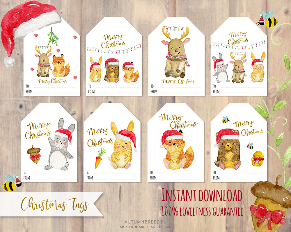 Printable Christmas Tags With Cute Woodland Animals pertaining to Cute Printable Christmas Tags