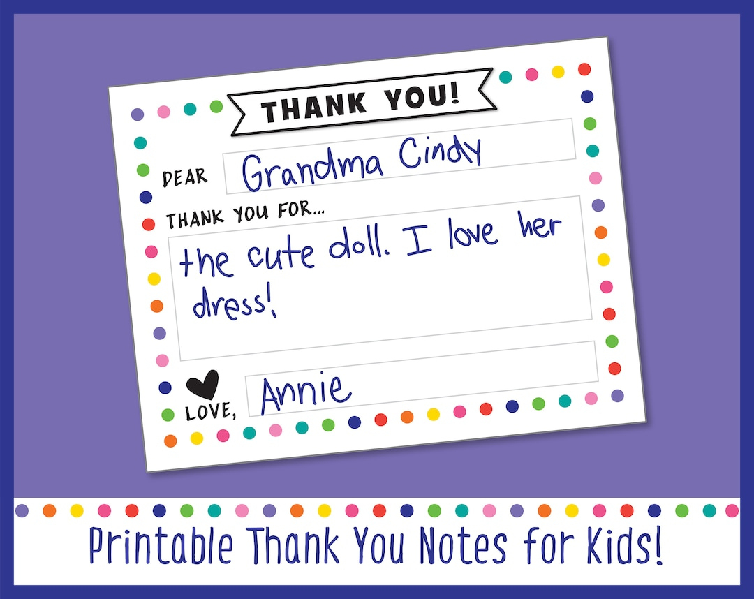 Printable Kids Thank You Note Template, Kids Thank You Card Fill in Kid Thank You Cards Free Printable
