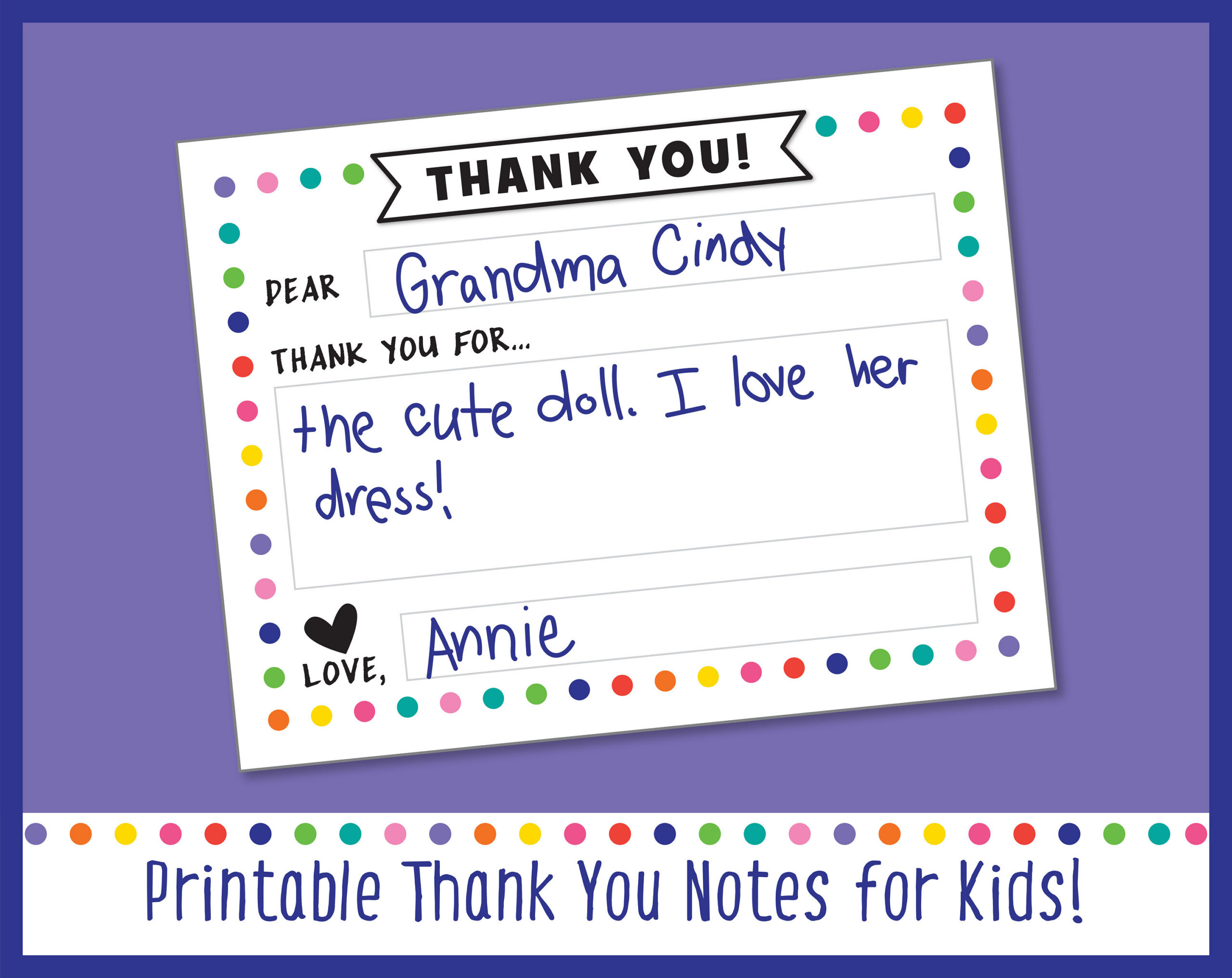 Printable Kids Thank You Note Template, Kids Thank You Card Fill in Kids Thank You Cards Printable
