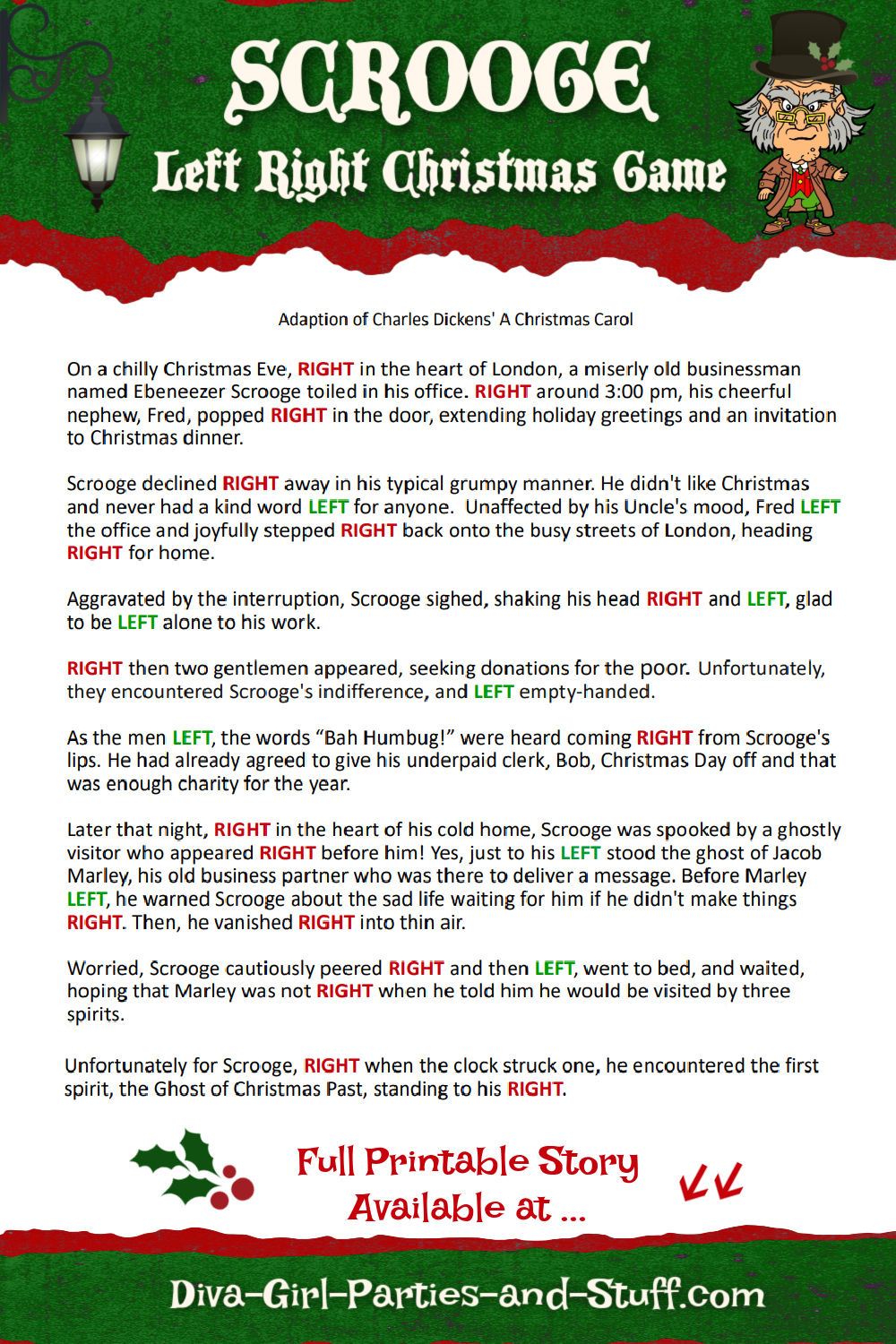 Printable Left Right Christmas Game Story Of Scrooge with Free Printable Left and Right Christmas Game