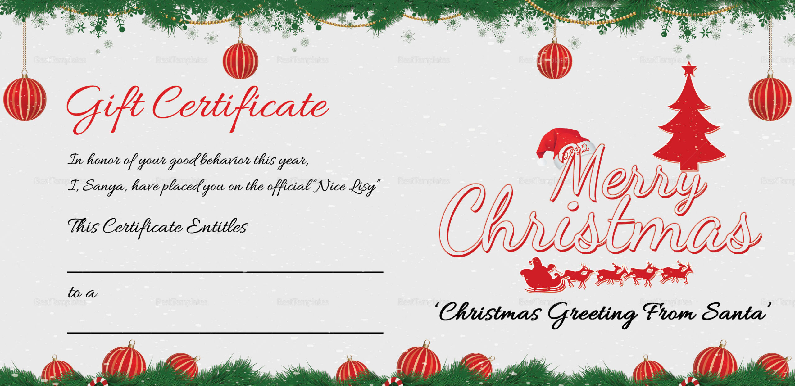 Printable Merry Christmas Gift Certificate Template In Adobe Photoshop pertaining to Merry Christmas Printable Gift Card