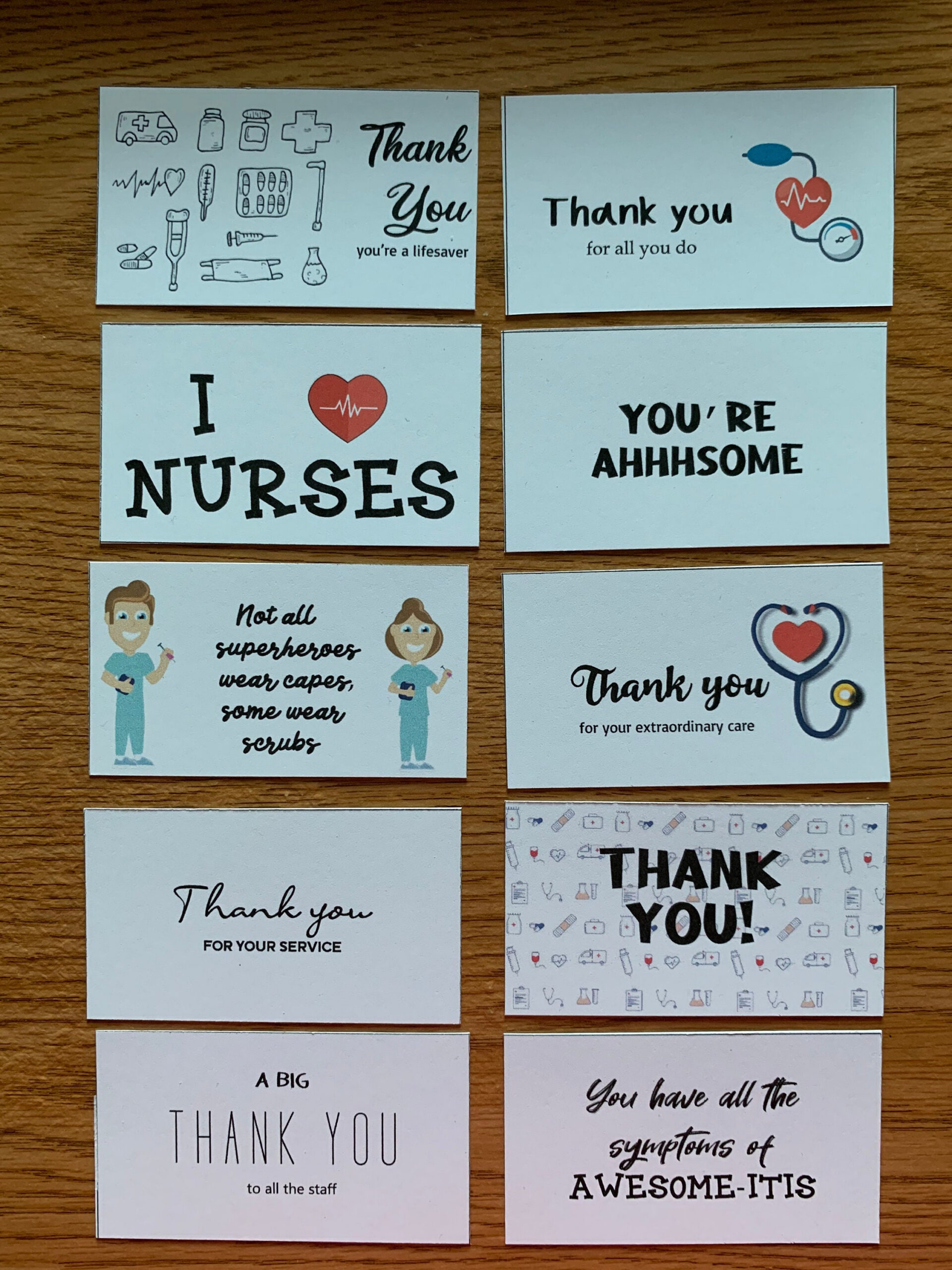 Printable Nurse Thank You Cards, Set Of 10, Mini Cards, Instant throughout Nurse Thank You Cards Printable