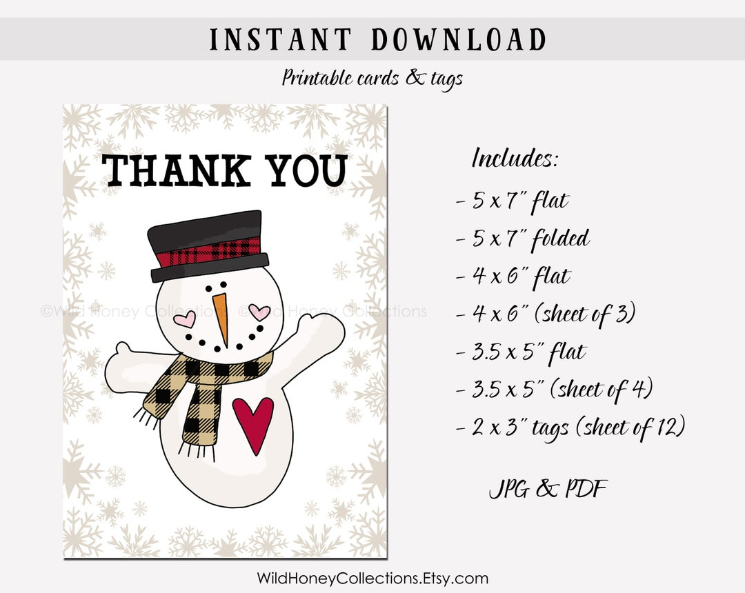 Printable Snowman Thank You Card &amp;amp; Tags: Winter Design (Digital pertaining to Winter Thank You Cards Printable