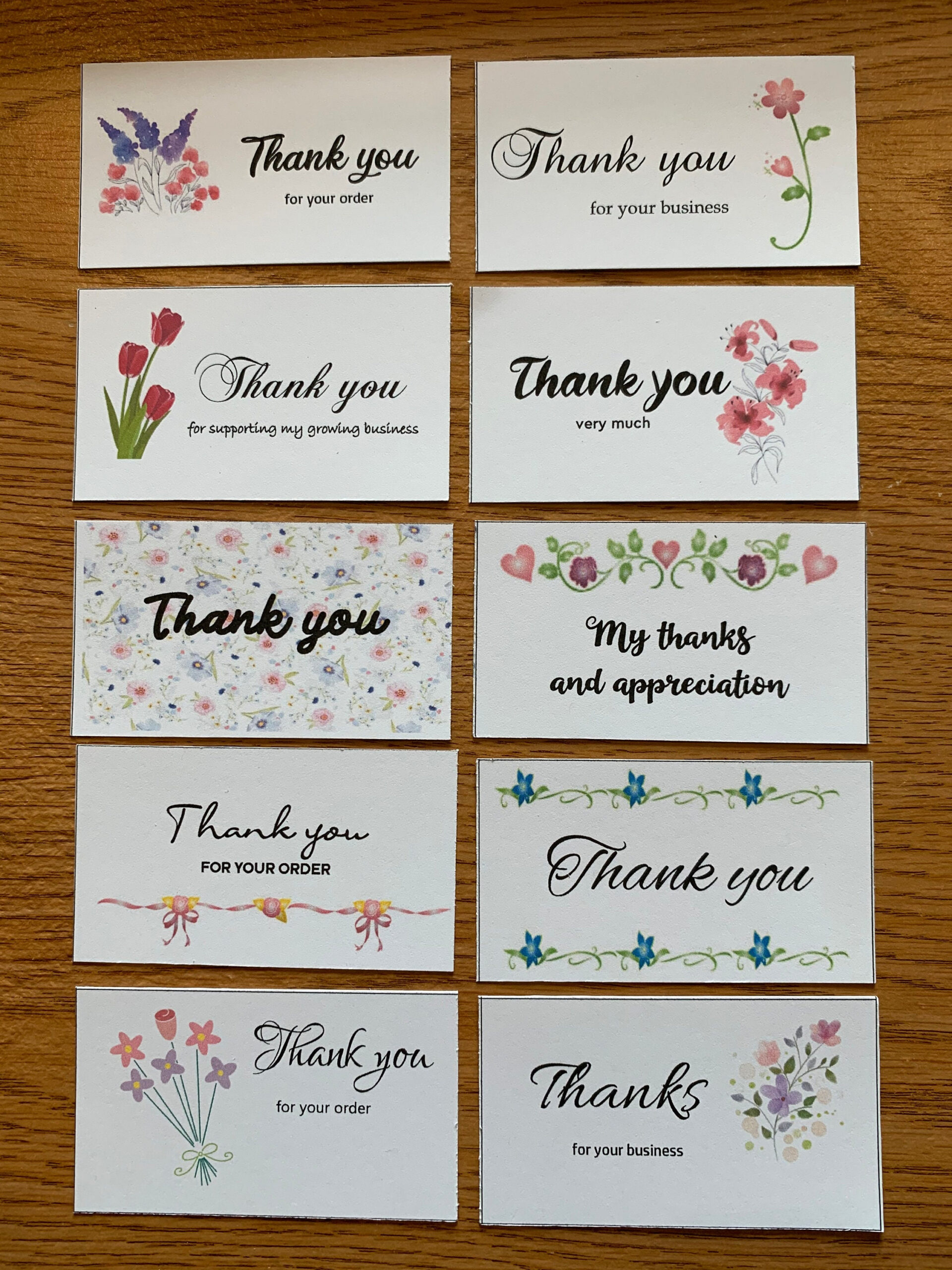 Printable Thank You For Your Order Cards, Set Of 10, Mini Cards in Mini Thank You Cards Printable