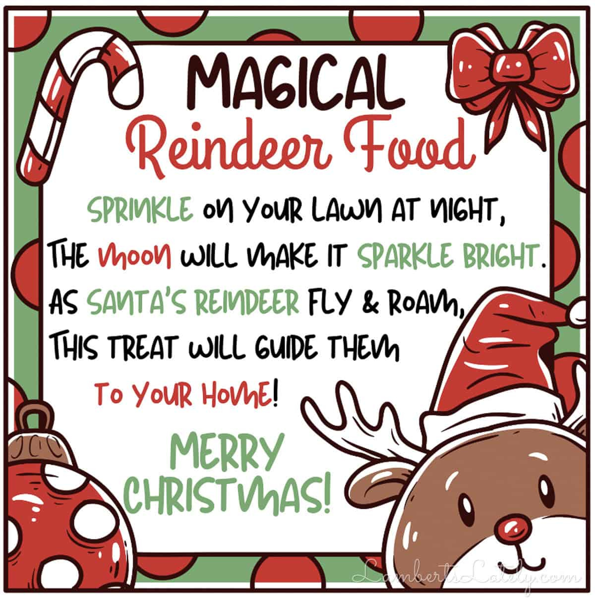 Reindeer Food Recipe &amp;amp; Poem Printable | Lamberts Lately inside Free Printable Reindeer Food Template