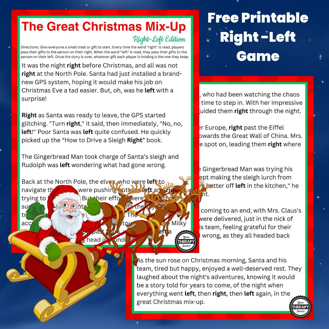 Right Left Christmas Game Printable - Free Story - Your Therapy Source inside Left Right Christmas Game Printable Free Printable