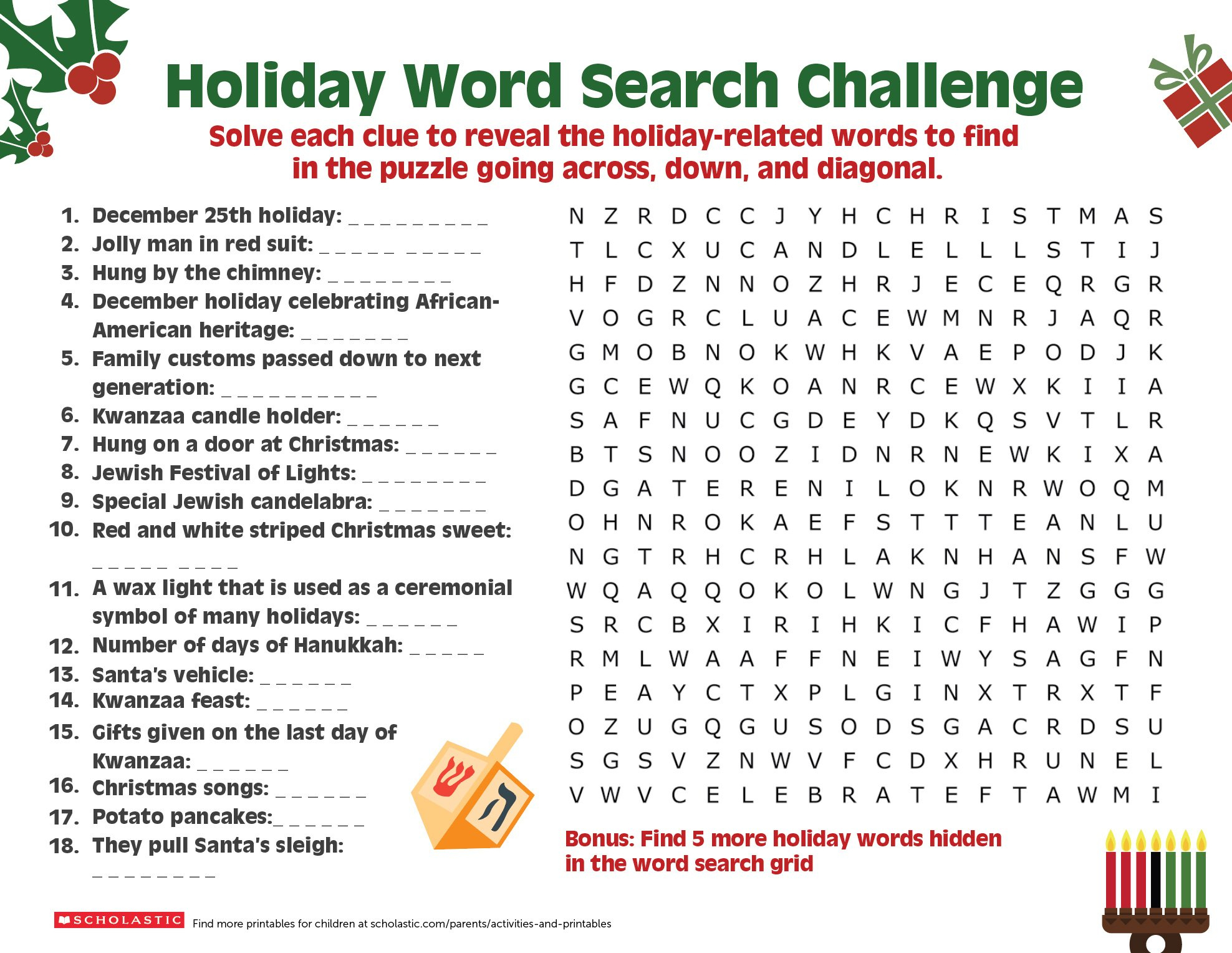 Share A Holiday Word Search-Puzzle With Your Older Child with regard to Holiday Word Search Printable with Answers