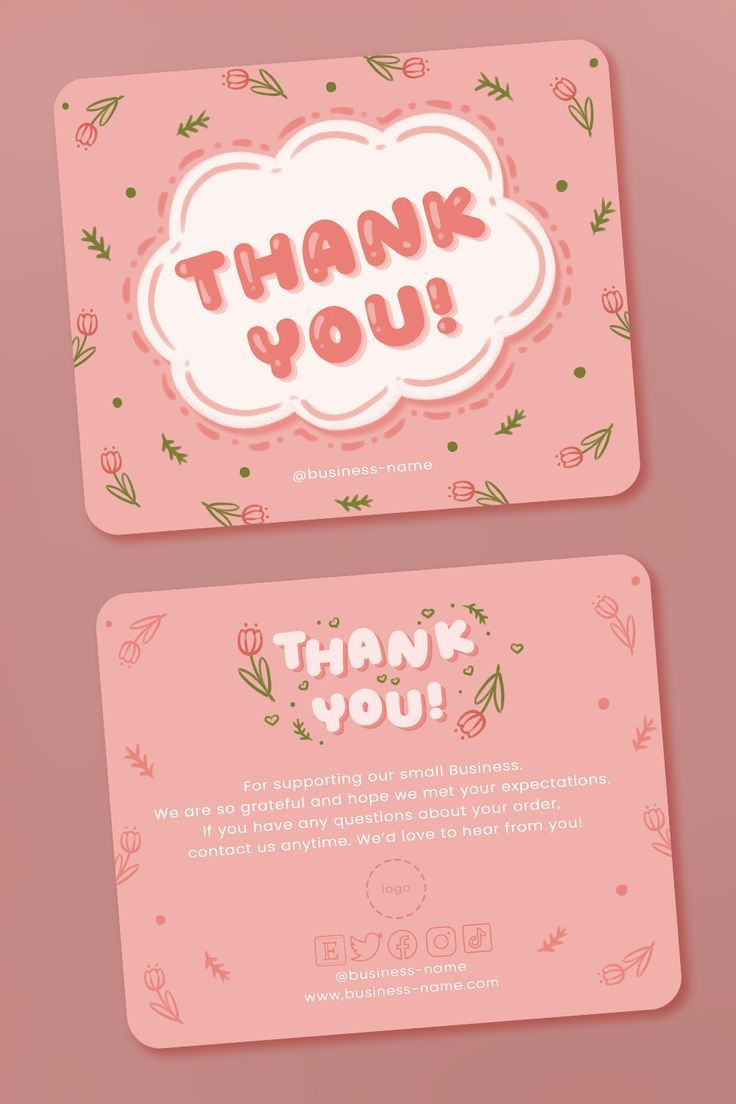 Small Business Thank You Card | Pink Kawaii Thank You Card pertaining to Pinterest Thank You Cards Printable