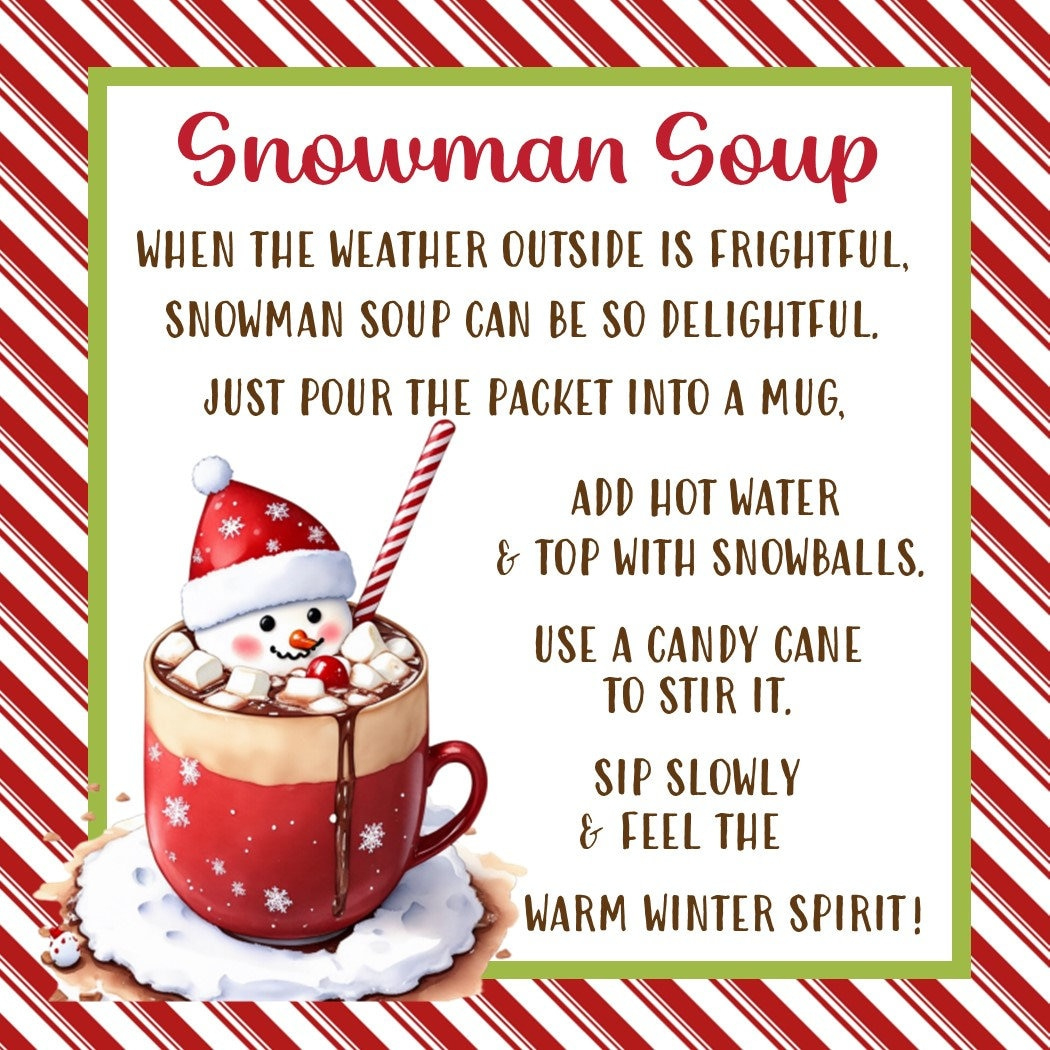Snowman Soup Favor Tag - Printable File - Instant Download pertaining to Snowman Soup Printable For Adults