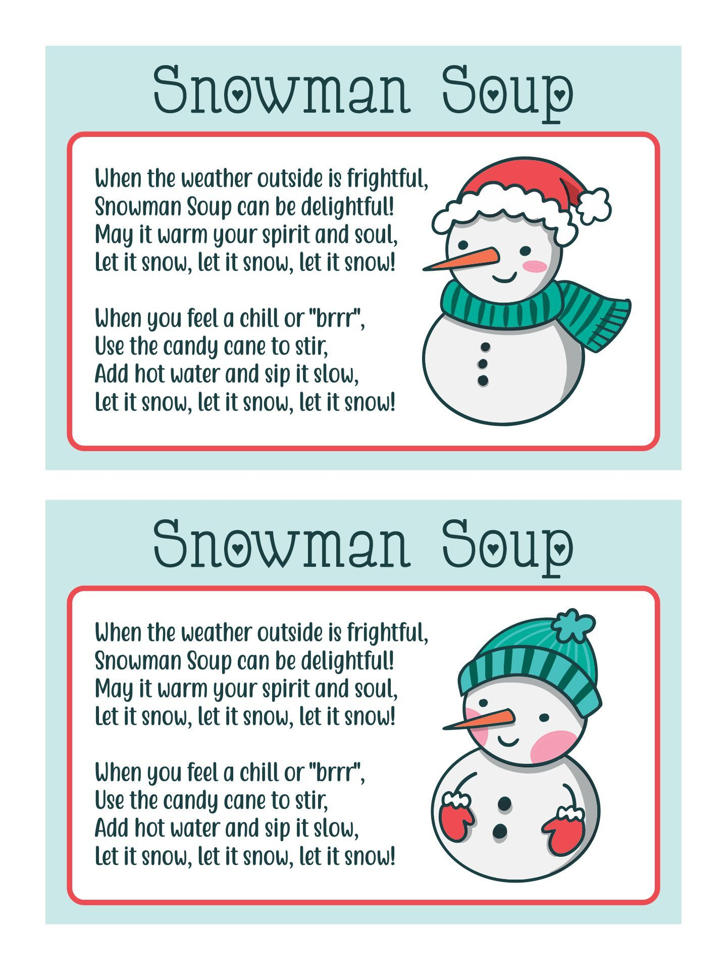 Snowman Soup Labels - 10 Free Pdf Printables | Printablee in Snowman Soup Printable Free Download