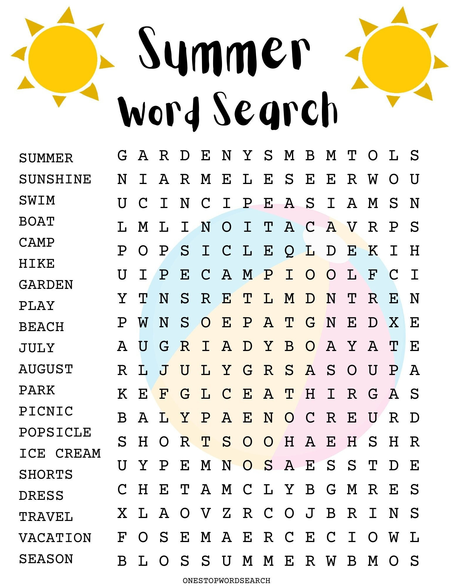 Summer Word Search Puzzle With Answer Sheet| Seasonal Games within Summer Holiday Word Search Printable