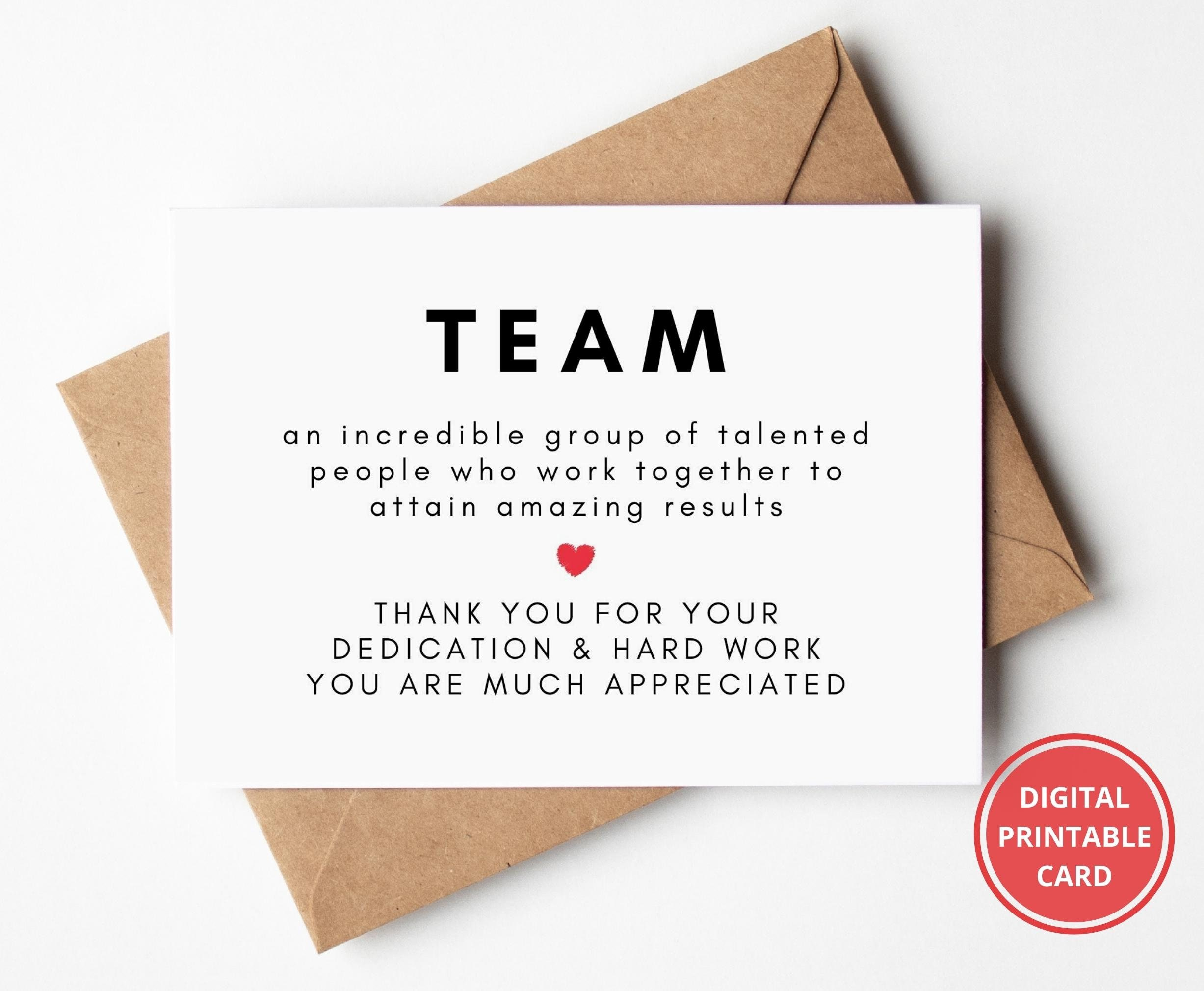 Team Thank You, Employee Appreciation Card, Corporate Thank You within Employee Thank You Cards Printable