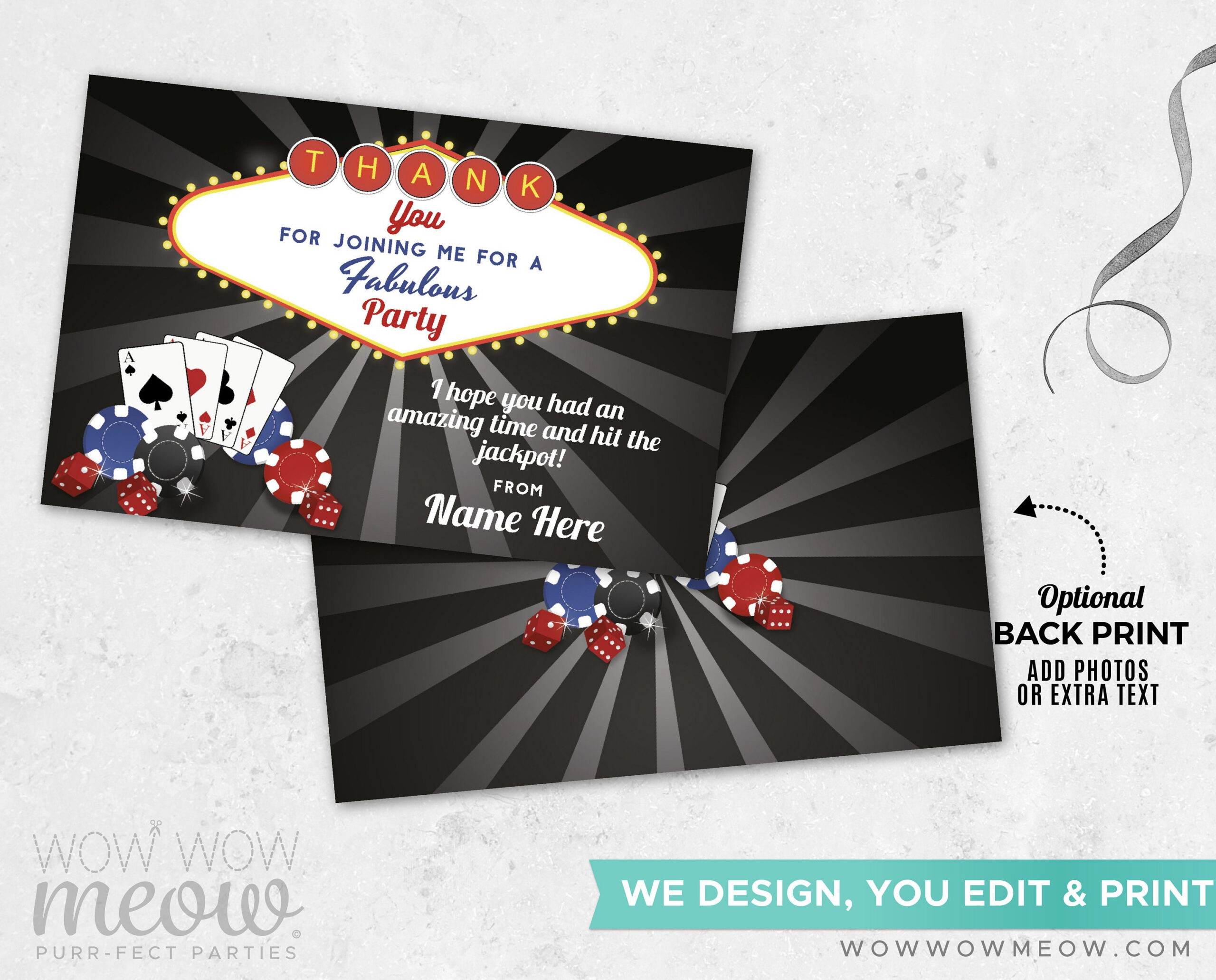 Thank You Cards Casino Cards Dice Instant Download Las Vegas regarding Las Vegas Thank You Cards Printable