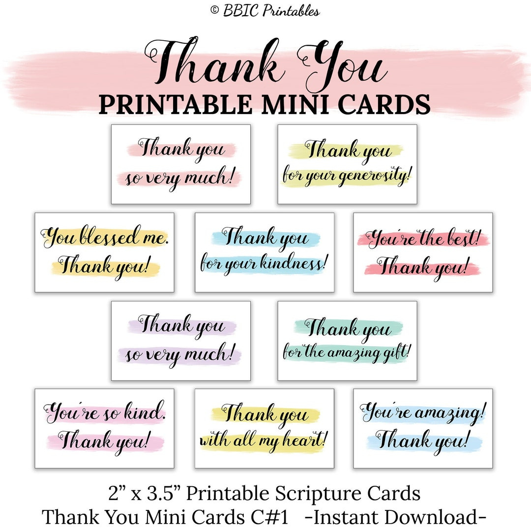 Thank You Printable Mini Cards -C1- Instant Download, Watercolor throughout Thank You Note Cards Free Printable Small