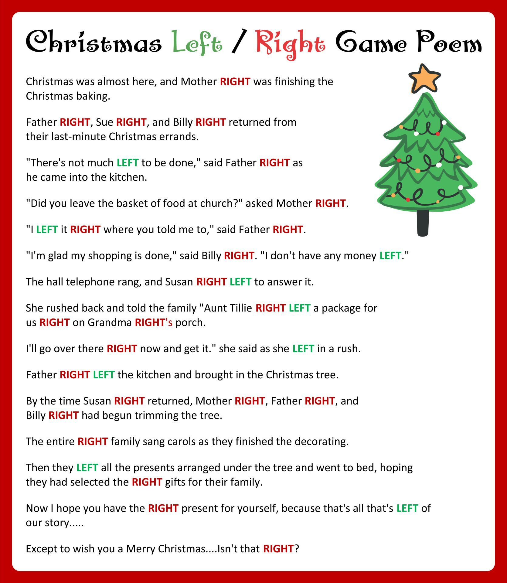 The Left Right Christmas Story regarding Printable Left Right Christmas Game
