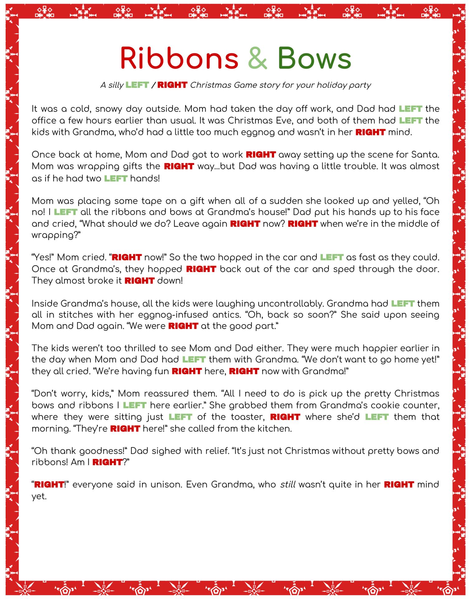 The Left Right Christmas Story with Left Right Christmas Nativity Game Printable