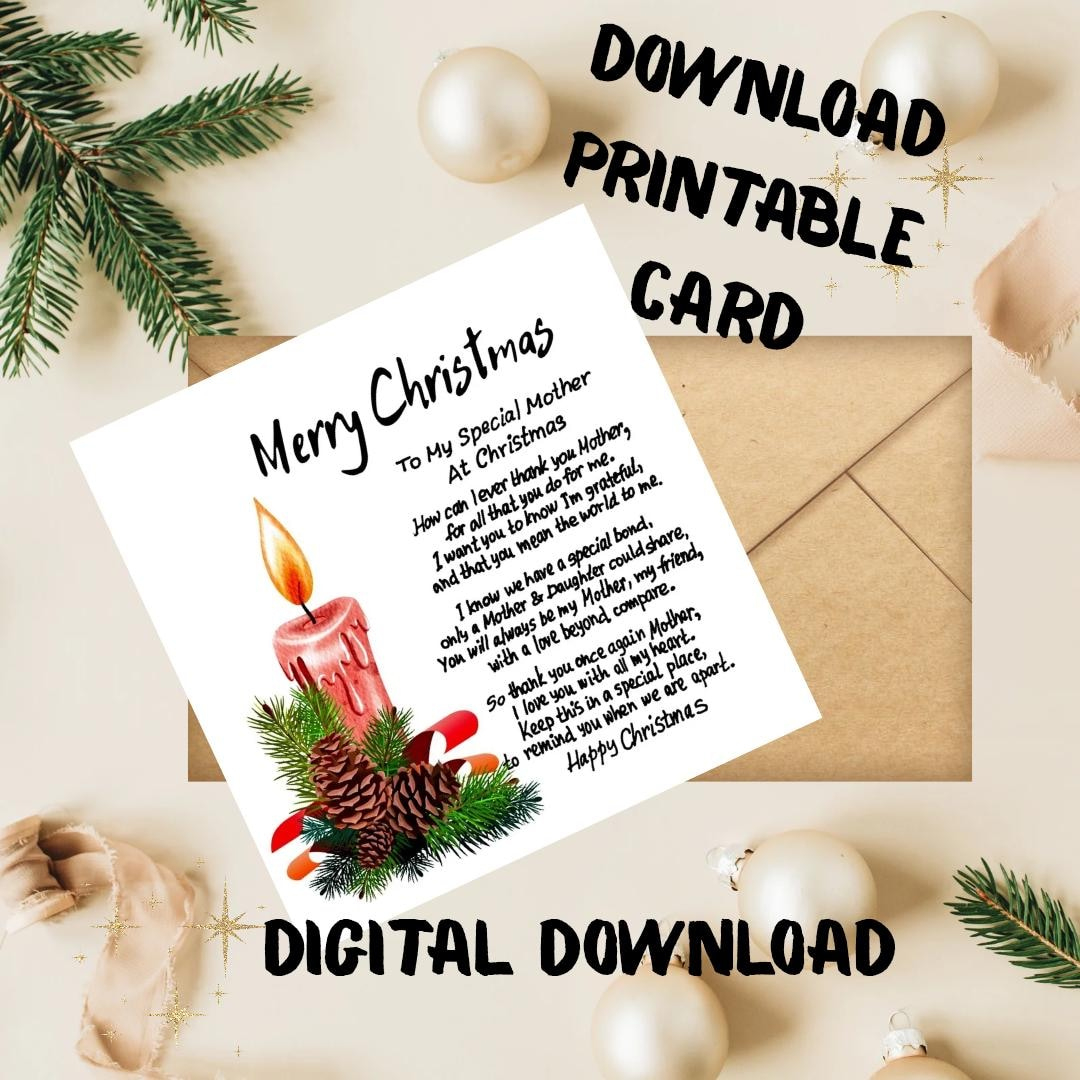 To My Special Mother At Christmas Card Print. Christmas Message within Printable Christmas Card For Mother