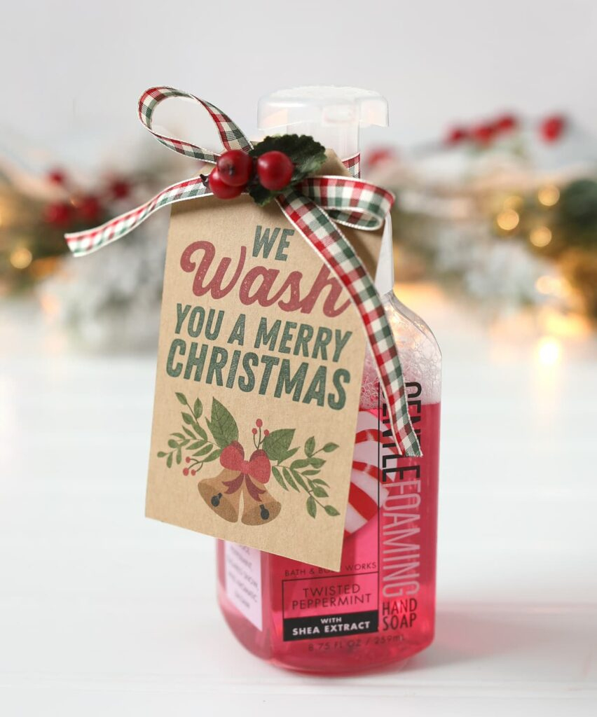 We Wash You A Merry Christmas Gift Idea And Printable Tag in Hand Soap Christmas Gift Tags Printable