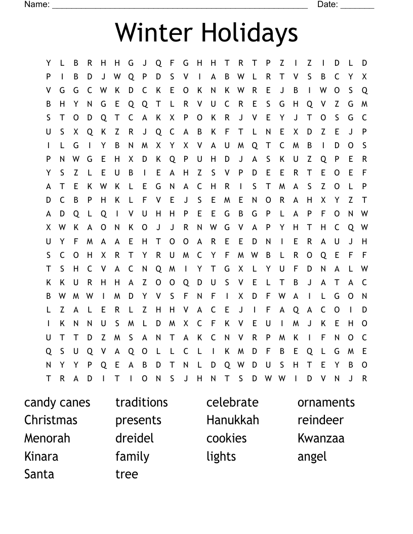Winter Holidays Word Search - Wordmint with Winter Holiday Word Search Printable Free