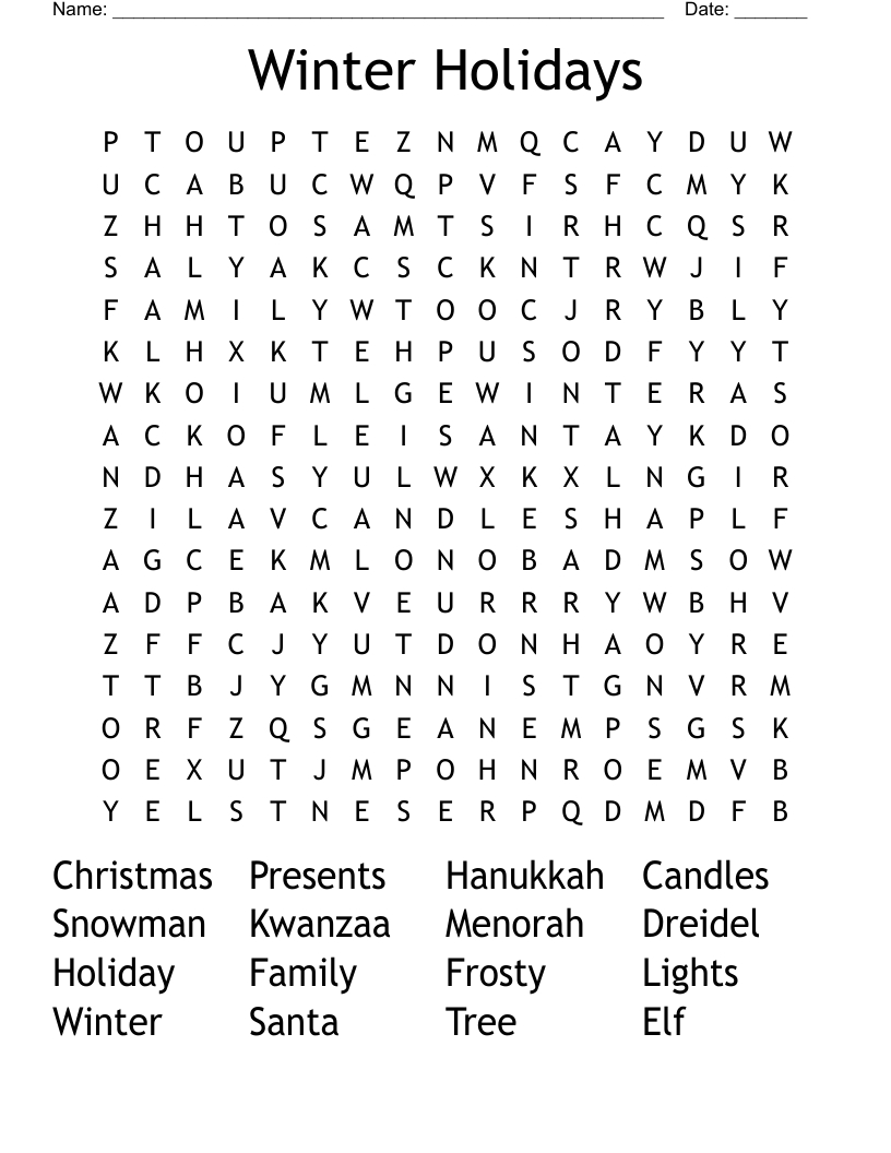 Winter Holidays Word Search - Wordmint within Winter Holiday Word Search Printable