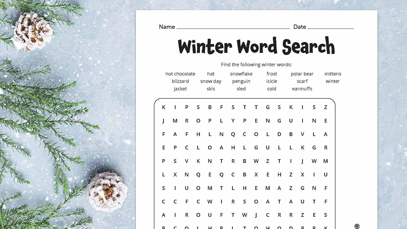 Winter Word Search: Free Printable Worksheet Plus Answer Key for Winter Holiday Word Search Printable